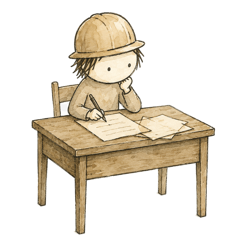 Hand-drawn figure writing at a desk