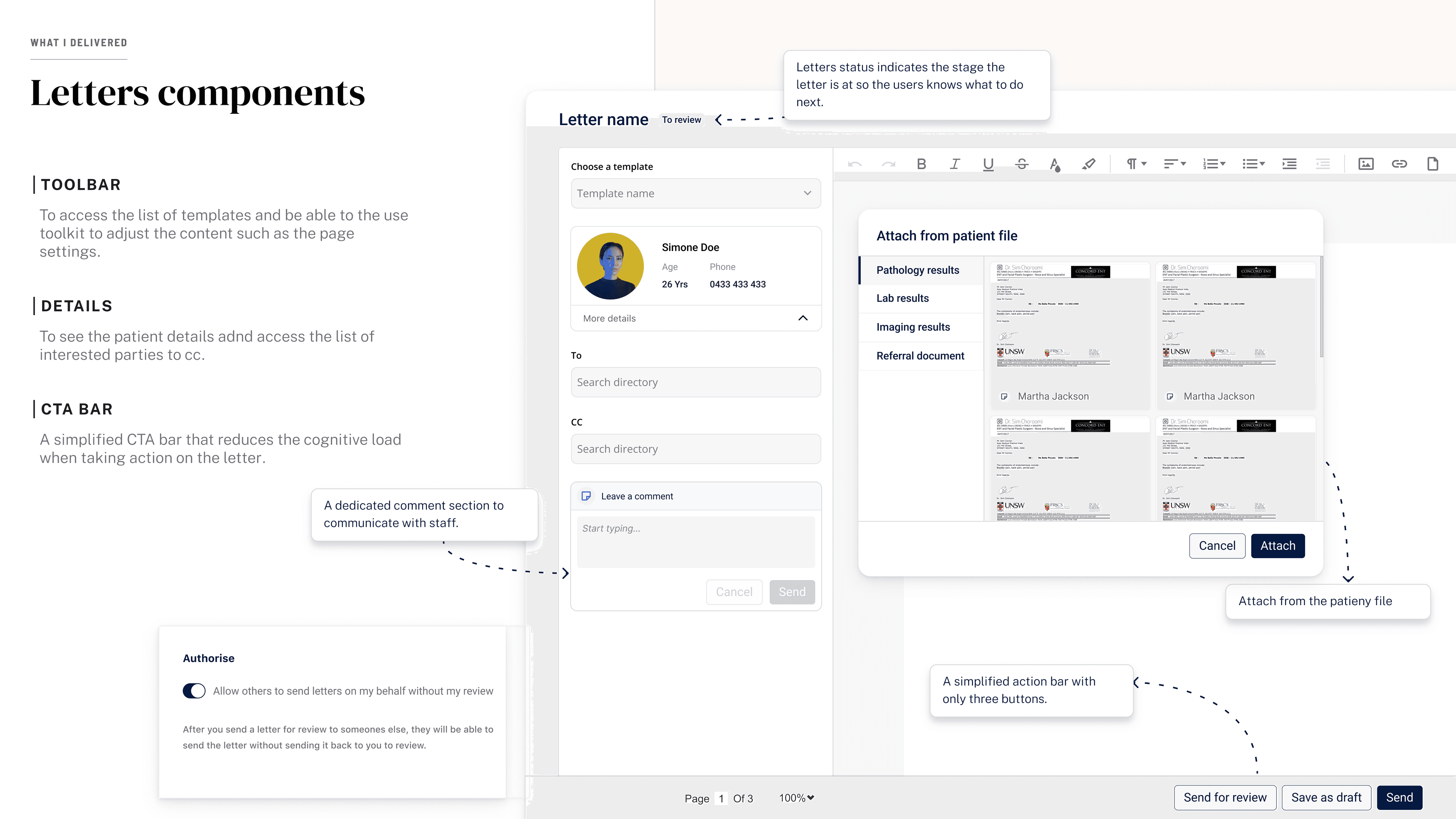 Redesigned letter editor with rich text and dictation